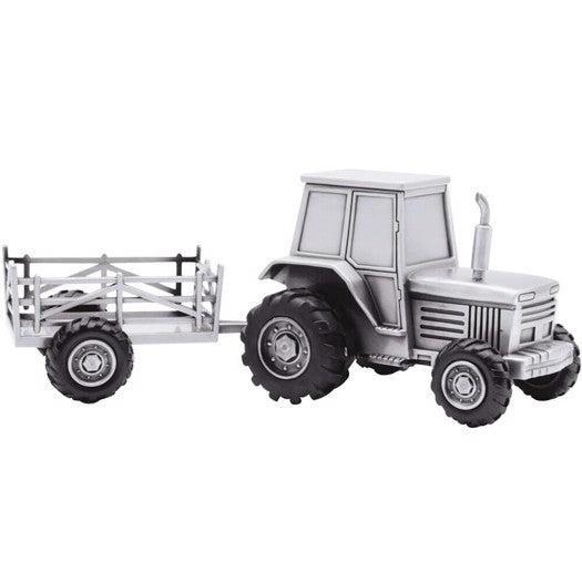 Traktor sparebøsse fra Nordahl Andersen i fortinnet metal 9 x 20 cm